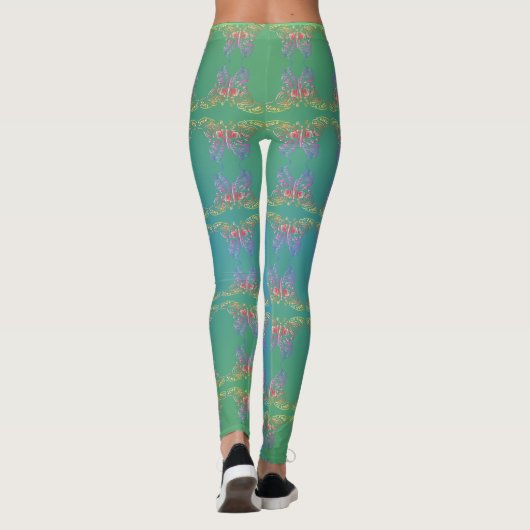 Butterflies op Misty Blue Waters Leggings (Achterkant)