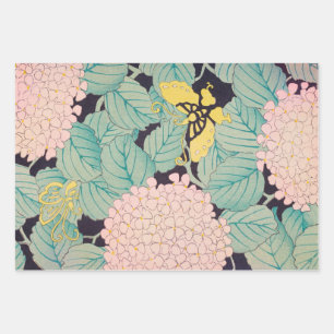 Butterflies op Pink Hydrangea  Japans Inpakpapier Vel
