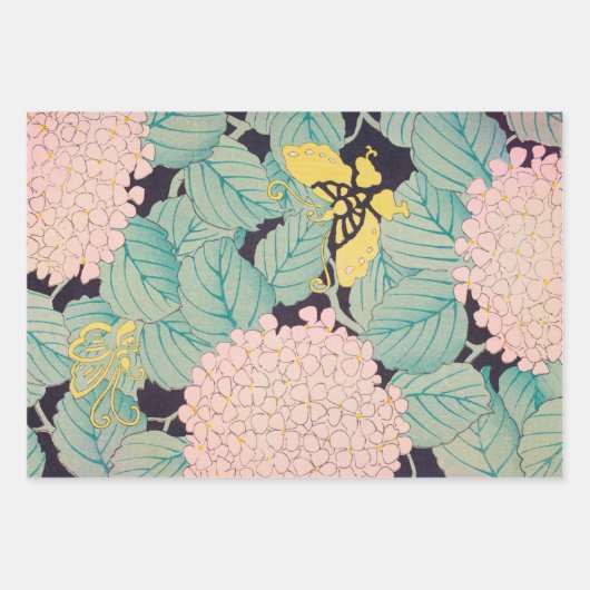 Butterflies op Pink Hydrangea  Japans Inpakpapier Vel (Voorkant)