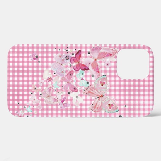 Butterflies op roze gingham Case-Mate iPhone case (Achterkant (horizontaal))