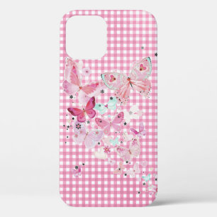 Butterflies op roze gingham Case-Mate iPhone case