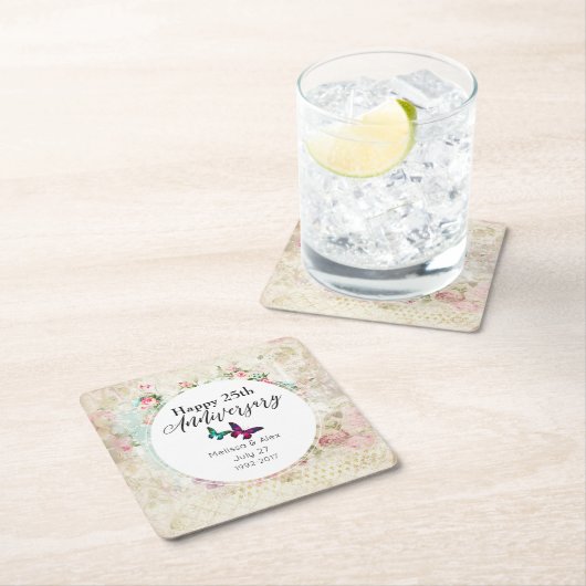 Butterflies op Shabby  Collage Jubileum Kartonnen Onderzetters (Insitu)