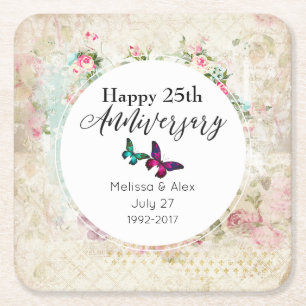 Butterflies op Shabby  Collage Jubileum Kartonnen Onderzetters