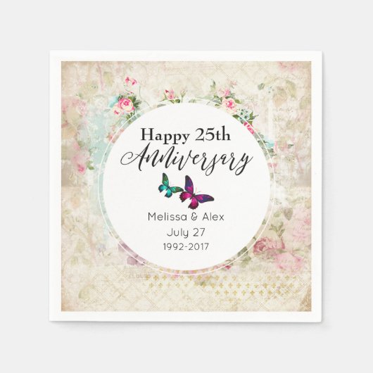 Butterflies op Shabby  Collage Jubileum Servet (Voorkant)