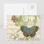 Butterflies op vel Music met Floral Design Briefkaart (Voorkant / Achterkant)