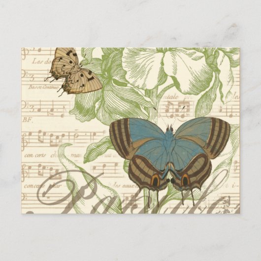 Butterflies op vel Music met Floral Design Briefkaart (Voorkant)