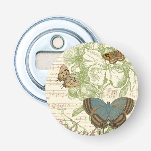 Butterflies op vel Music met Floral Design Button Flesopener (Voorkant)