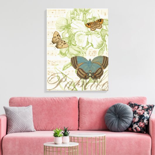 Butterflies op vel Music met Floral Design Canvas Afdruk (Insitu (Woonkamer))