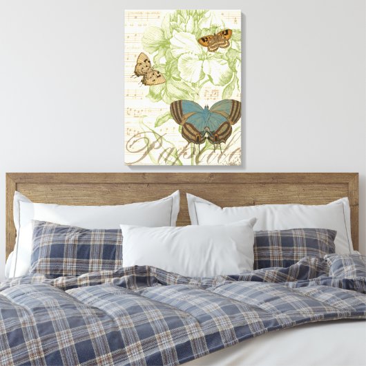 Butterflies op vel Music met Floral Design Canvas Afdruk (Insitu (Slaapkamer))