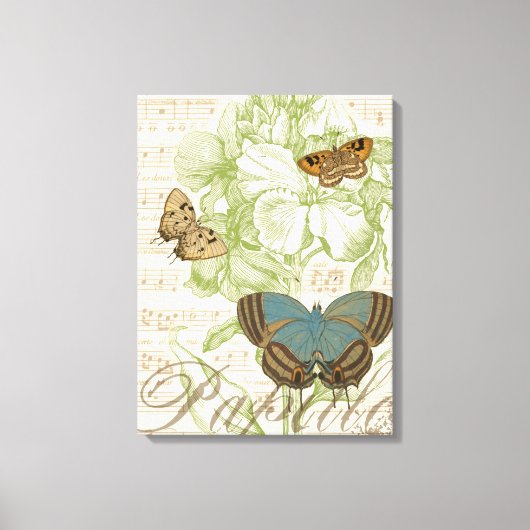 Butterflies op vel Music met Floral Design Canvas Afdruk (Voorkant)