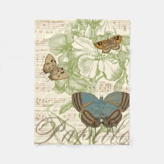 Butterflies op vel Music met Floral Design Fleece Deken (Voorkant)