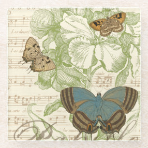 Butterflies op vel Music met Floral Design Glazen Onderzetter