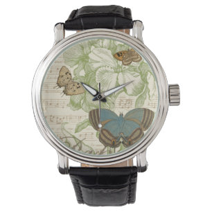 Butterflies op vel Music met Floral Design Horloge