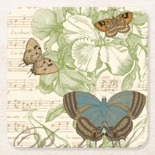 Butterflies op vel Music met Floral Design Kartonnen Onderzetters (Voorkant)