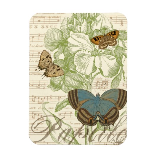 Butterflies op vel Music met Floral Design Magneet (Verticaal)