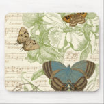 Butterflies op vel Music met Floral Design Muismat<br><div class="desc">Een groen bloemontwerp en bladmuziek dienen als achtergrond voor een trio vlinders in dit stuk van Vision Studio. Het Franse woord voor vlinder, papillon, wordt ook aan de onderkant van het stuk omarmd. Als je een sterke liefde hebt voor vlinders, natuur, of net zoals je jezelf omringt met schoonheid, is...</div>