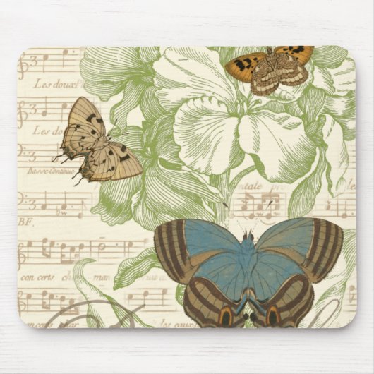 Butterflies op vel Music met Floral Design Muismat (Voorkant)