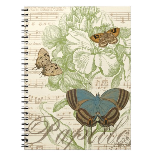 Butterflies op vel Music met Floral Design Notitieboek (Voorkant)
