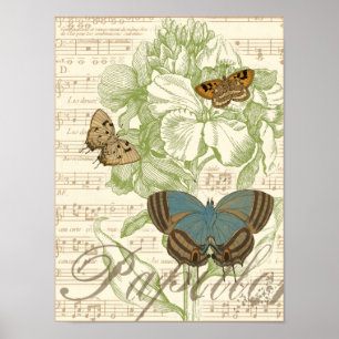 Butterflies op vel Music met Floral Design Poster
