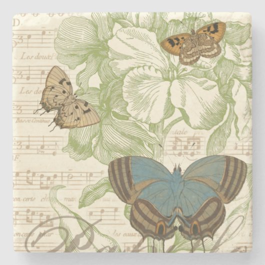 Butterflies op vel Music met Floral Design Stenen Onderzetter (Voorkant)