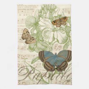 Butterflies op vel Music met Floral Design Theedoek