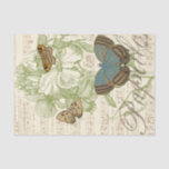 Butterflies op vel Music met Floral Design Tissuepapier<br><div class="desc">Een groen bloemontwerp en bladmuziek dienen als achtergrond voor een trio vlinders in dit stuk van Vision Studio. Het Franse woord voor vlinder, papillon, wordt ook aan de onderkant van het stuk omarmd. Als je een sterke liefde hebt voor vlinders, natuur, of net zoals je jezelf omringt met schoonheid, is...</div>