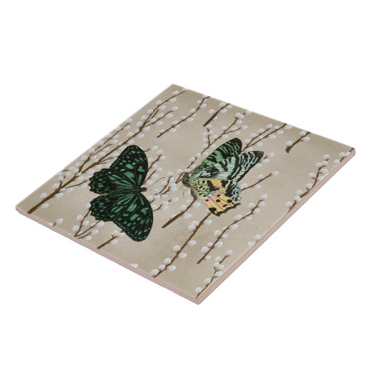  Butterflies op White Willow Catkins Tegeltje (Zijkant)