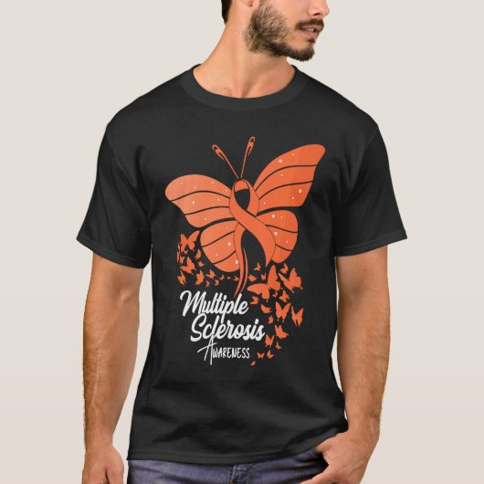 Butterflies & Orange Ribbon Multiple Sclerosis Awa T-shirt (Voorkant)
