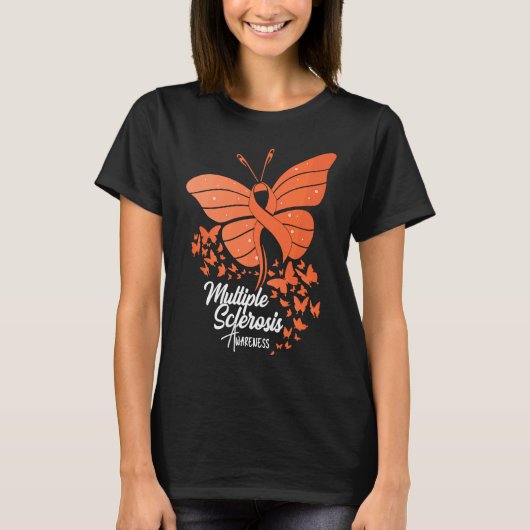 Butterflies & Orange Ribbon Multiple Sclerosis Awa T-shirt (Voorkant)