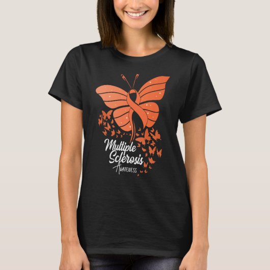 Butterflies & Orange Ribbon Multiple Sclerosis Awa T-shirt (Voorkant)