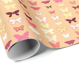 Butterflies, oranje, geel en koraal cadeaupapier