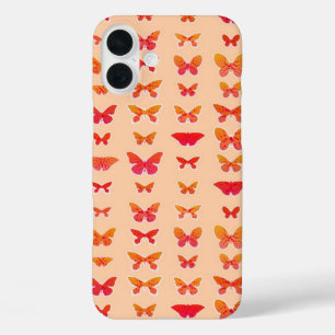 Butterflies, oranje, koraal, oranje achtergrond iPhone 16 plus hoesje