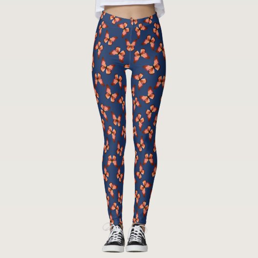 Butterflies Oranje roze en zwart patroon Leggings (Voorkant)