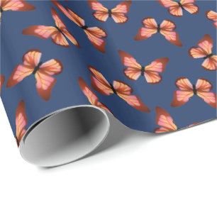 Butterflies Oranje roze zwarte patroon Cadeaupapier