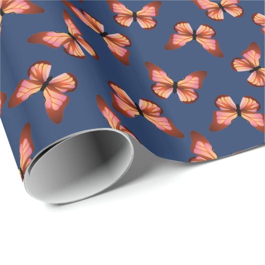 Butterflies Oranje roze zwarte patroon Cadeaupapier (Rol Hoek)