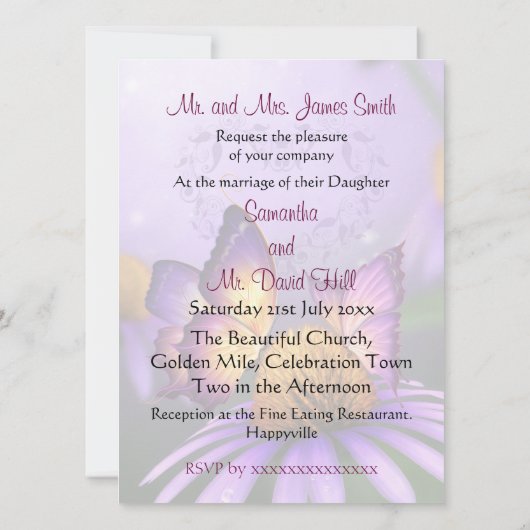 Butterflies over de uitnodiging voor een Paarse Da (Achterkant)