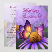 Butterflies over de uitnodiging voor een Paarse Da (Voorkant / Achterkant)