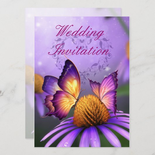 Butterflies over de uitnodiging voor een Paarse Da (Voorkant / Achterkant)