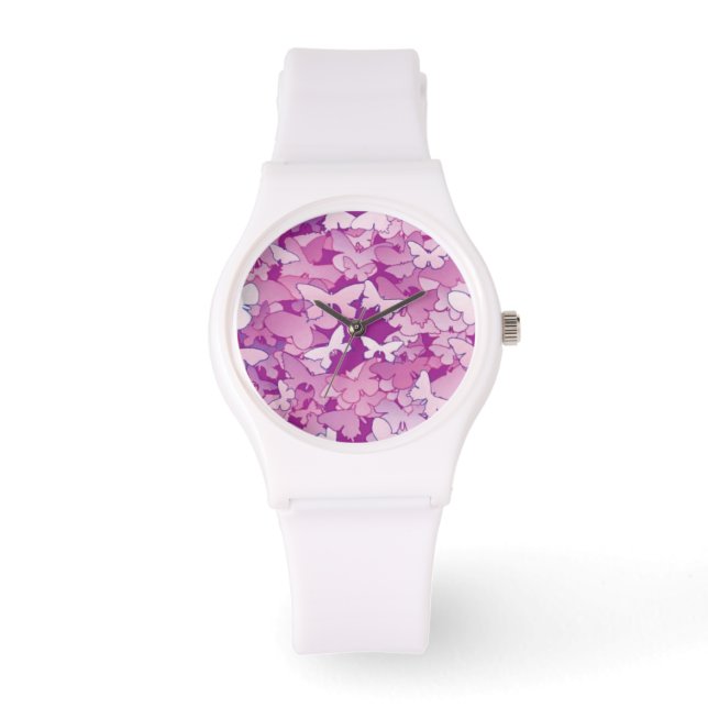 Butterflies, paars, lavender, roze horloge (Voorkant)