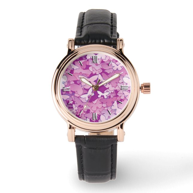 Butterflies, paars, lavender, roze horloge (Voorkant)