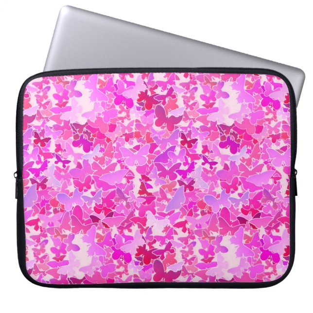 Butterflies, paars, lavender, roze laptop sleeve (Voorkant)