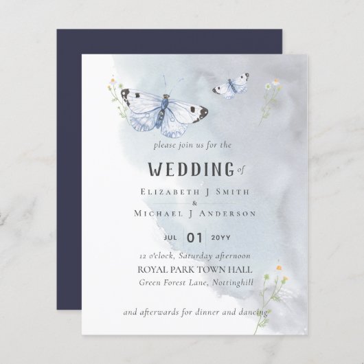 Butterflies Paradise Waterverf WEDDING Invitation (Voorkant / Achterkant)