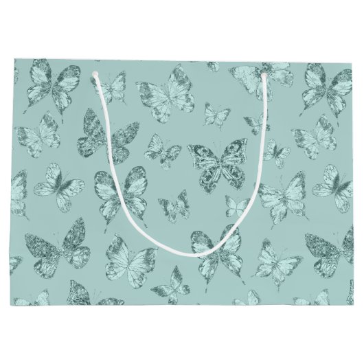 Butterflies Pastel Mint Green Glittery Luxe Groot Cadeauzakje (Achterkant)