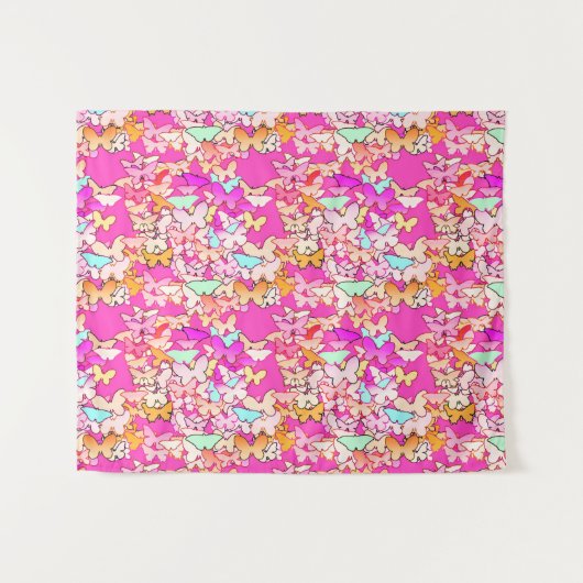 Butterflies, Pastels op Fuchsia Pink Wandkleed (Voorkant (horizontaal))