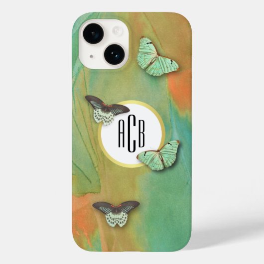  Butterflies Patroon met Monogram Case-Mate iPhone Case (Achterkant)