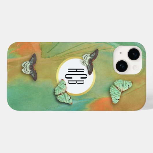  Butterflies Patroon met Monogram Case-Mate iPhone Case (Achterkant (horizontaal))