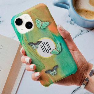 Butterflies Patroon met Monogram iPhone 14 Hoesje