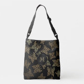 Butterflies Pattern Gold Black Crossbody Tas (Achterkant)