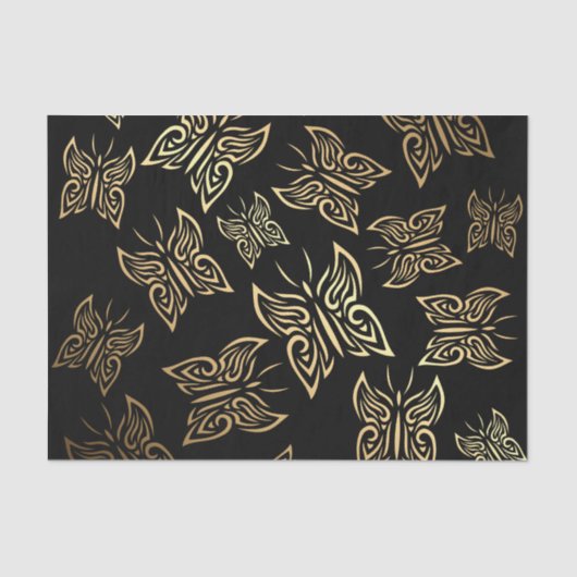 Butterflies Pattern Gold Black Tissuepapier (Voorkant)