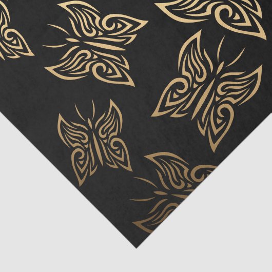 Butterflies Pattern Gold Black Tissuepapier (Detail)